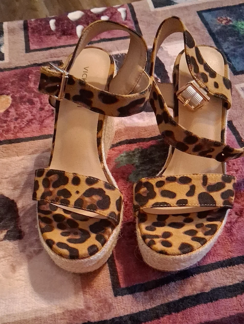 Leopard Print Espadrille Wedge Sandals with Buckle Strap - Leopard